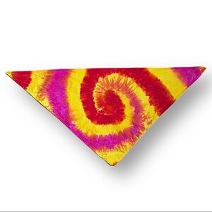 Hand tie dye triangle half bandana face mask spiral pink red yellow